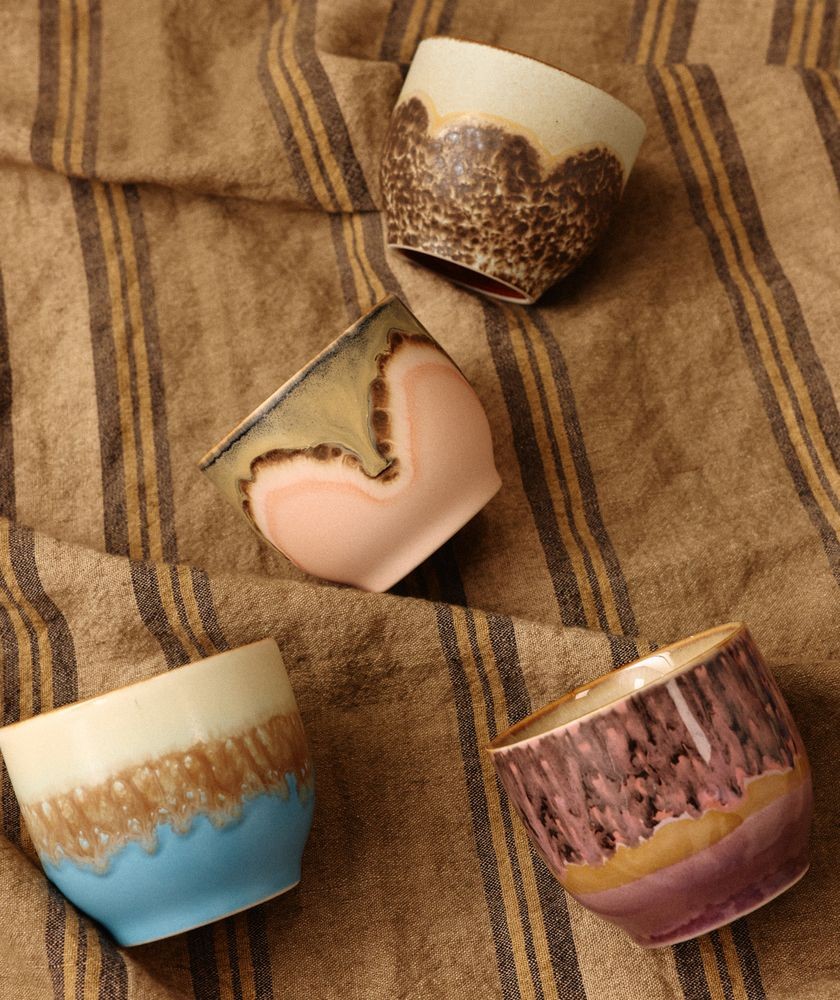 Set 4ks hrnek na kávu 70s Café Lagoon - 8*8*7cm / 250 ml HKLIVING Set 4ks hrnek na kávu 70s Café Lagoon - 8*8*7cm / 250 ml HKLIVING