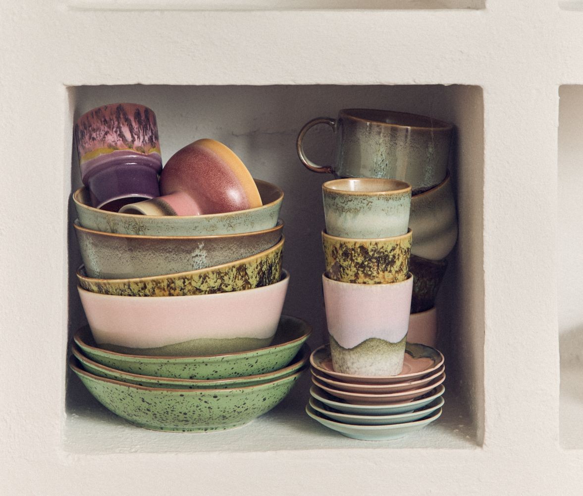 Set 2ks šedá miska s hnědým okrajem 70s Chef - Ø 19*8,5 cm HKLIVING Set 2ks šedá miska s hnědým okrajem 70s Chef - Ø 19*8,5 cm HKLIVING