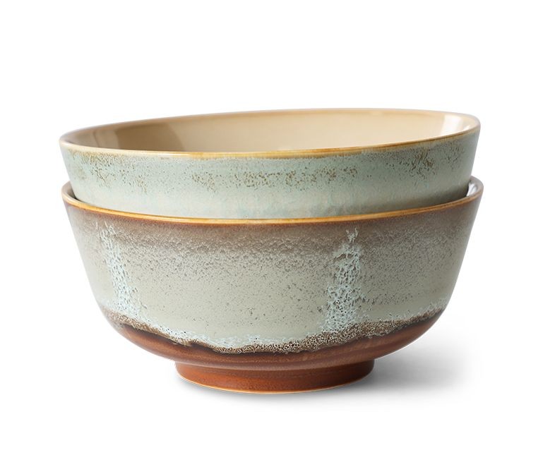 Set 2ks šedá miska s hnědým okrajem 70s Chef - Ø 19*8,5 cm 