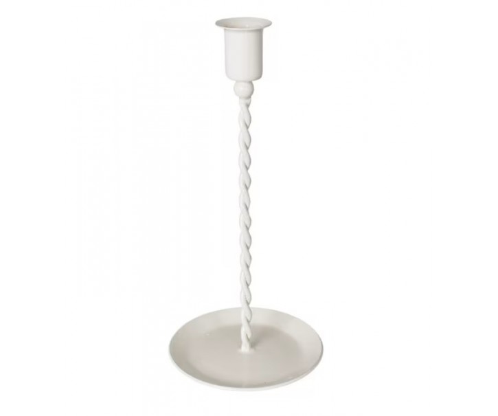 Bílý kovový kroucený svícen na úzkou svíčku Estelle - Ø 10,5*22 cm Str&ouml;mshaga