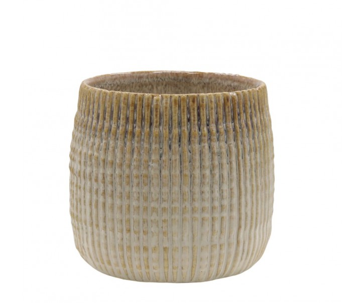 Latté obal na květináč s vroubkovaným vzorem Gaston - Ø 12*11 cm Chic Antique