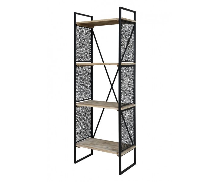 Přírodně černý kovový regál se 3mi dřevěnými policemi Vence - 60*35*168 cm Chic Antique