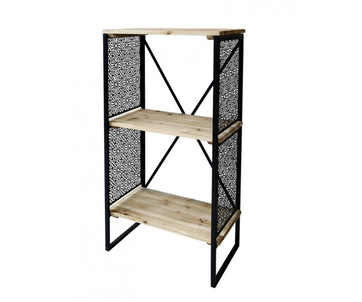 Přírodně černý kovový regál se 2 dřevěnými policemi Vence - 60*35*113 cm Chic Antique