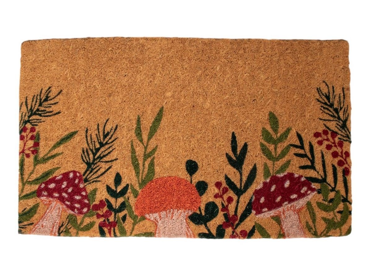 Ručně vyrobená rohožka z kokosových vláken s houbami - 75*45*4cm