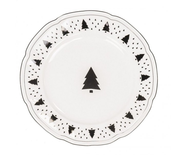 Krémový porcelánový jídelní talíř se stromky X-Mas Tree - Ø 26*1,5 cm Housevitamin