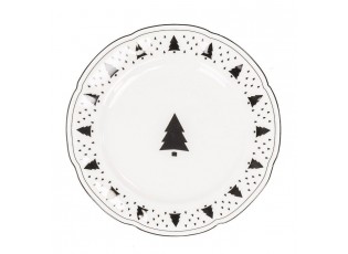 Krémový porcelánový dezertní talířek se stromky X-Mas Tree - Ø 20*1,5 cm