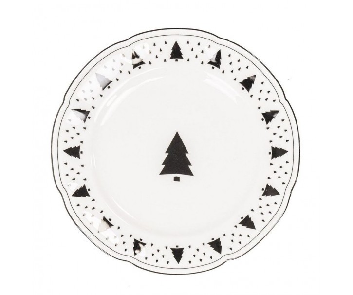 Krémový porcelánový dezertní talířek se stromky X-Mas Tree - Ø 20*1,5 cm Housevitamin