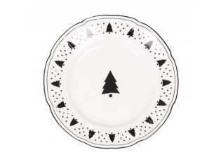 Krémový porcelánový dezertní talířek se stromky X-Mas Tree - Ø 15*1,5 cm