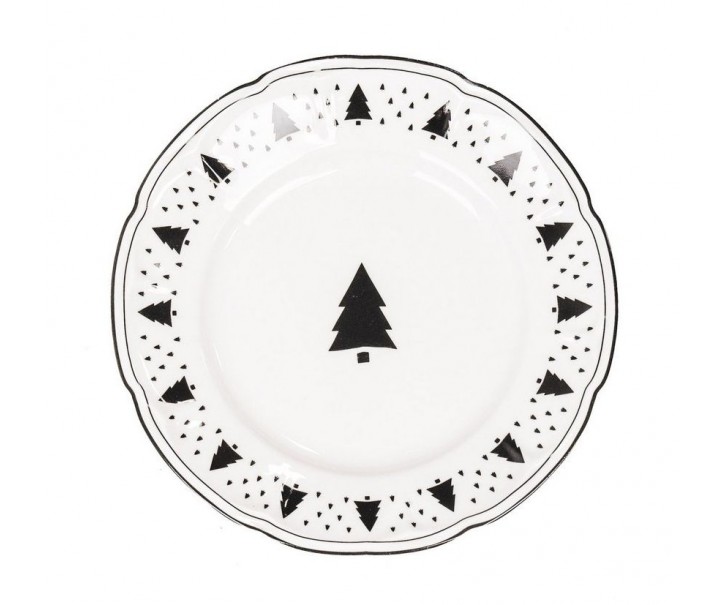 Krémový porcelánový dezertní talířek se stromky X-Mas Tree - Ø 15*1,5 cm Housevitamin