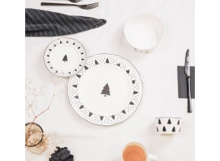 Krémový porcelánový dezertní talířek se stromky X-Mas Tree - Ø 15*1,5 cm