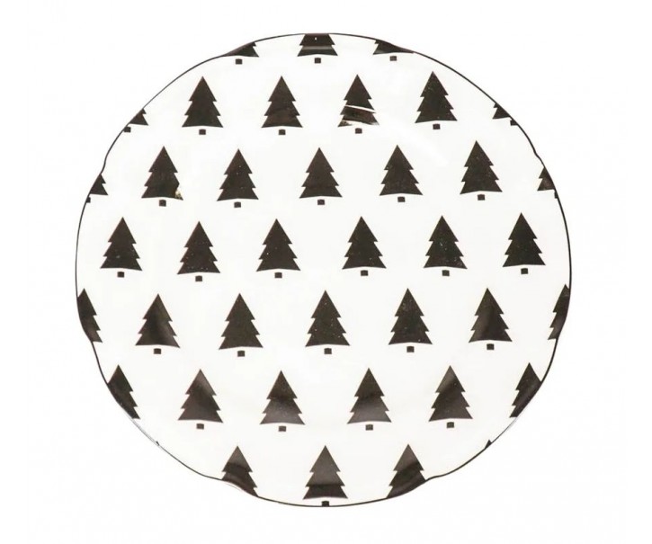 Krémový porcelánový dezertní talířek se stromky X-Mas Tree - Ø 15*1,5 cm Housevitamin
