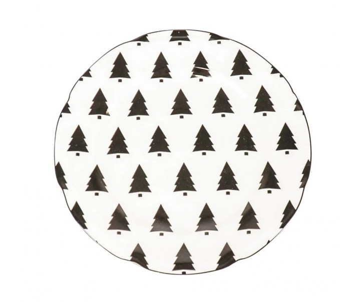 Krémový porcelánový dezertní talířek se stromky X-Mas Tree - Ø 20*1,5 cm Housevitamin