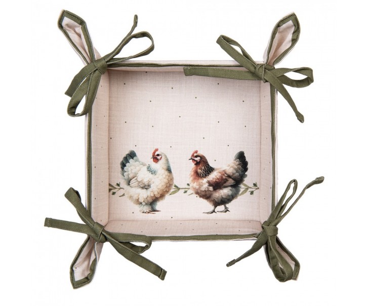 Béžový košík na pečivo se slepičkami Barnyard Chicken - 35*35*8 cm Clayre & Eef