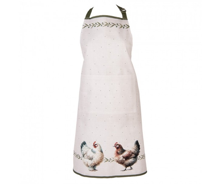 Béžová bavlněná zástěra se slepičkami Barnyard Chicken - 70*85 cm Clayre & Eef