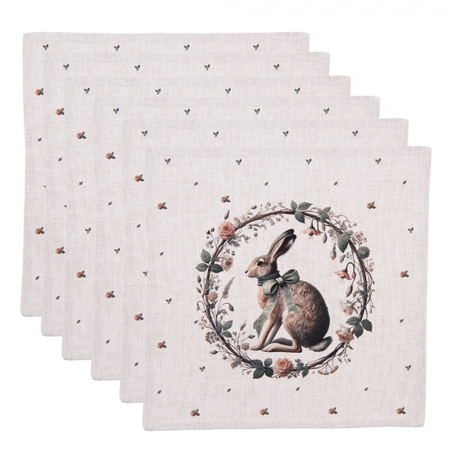 6ks bavlněný ubrousek se zajícem Natural Linen Easter - 40*40 cm Clayre & Eef 6ks bavlněný ubrousek se zajícem Natural Linen Easter - 40*40 cm Clayre & Eef