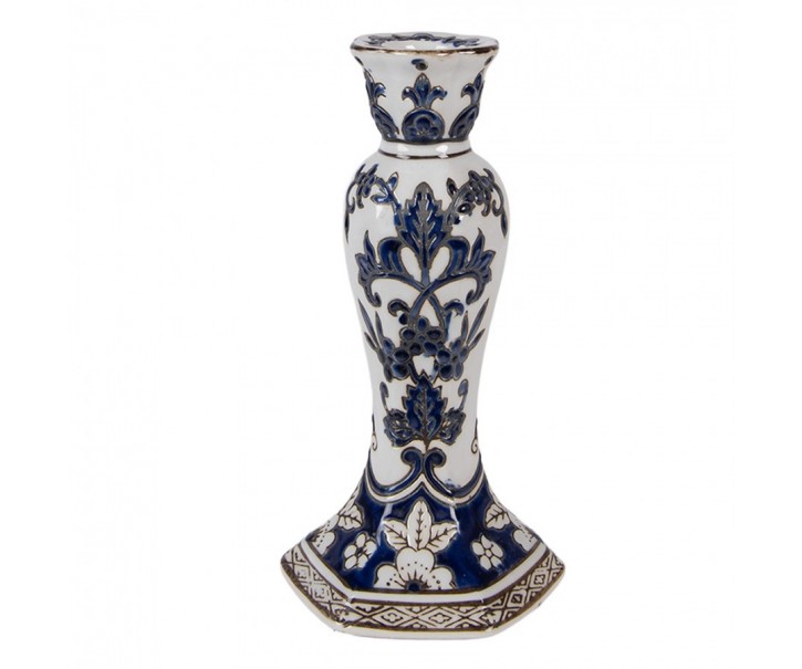 Porcelánový svícen s modrými květy Vintage Unique S - Ø 11*21 cm Clayre & Eef