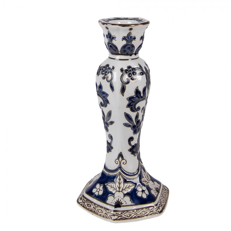 Porcelánový svícen s modrými květy Vintage Unique S - Ø 11*21 cm Clayre & Eef Porcelánový svícen s modrými květy Vintage Unique S - Ø 11*21 cm Clayre & Eef