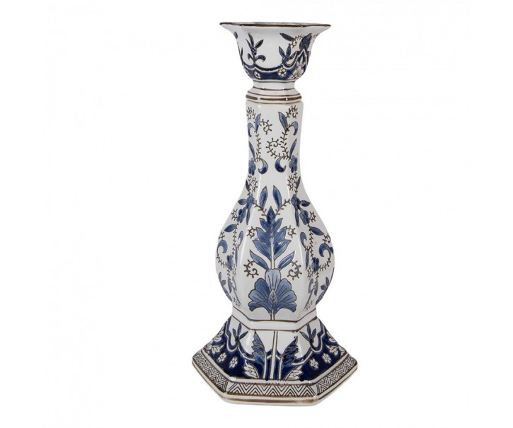 Porcelánový svícen s modrými květy Vintage Unique L - Ø 18*36 cm Clayre & Eef