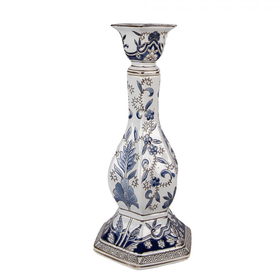 Porcelánový svícen s modrými květy Vintage Unique L - Ø 18*36 cm Clayre & Eef Porcelánový svícen s modrými květy Vintage Unique L - Ø 18*36 cm Clayre & Eef
