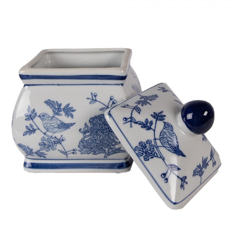 Porcelánová dóza s víkem a modrými květy Vintage Unique - 13*13*17 cm Clayre & Eef Porcelánová dóza s víkem a modrými květy Vintage Unique - 13*13*17 cm Clayre & Eef