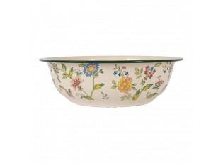 Béžová dekorační smaltovaná mísa s květy Vintage antik - Ø 30*9 cm / 3000 ml