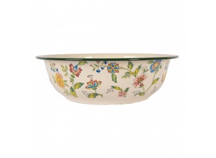 Béžová dekorační smaltovaná mísa s květy Vintage antik - Ø 30*9 cm / 3000 ml