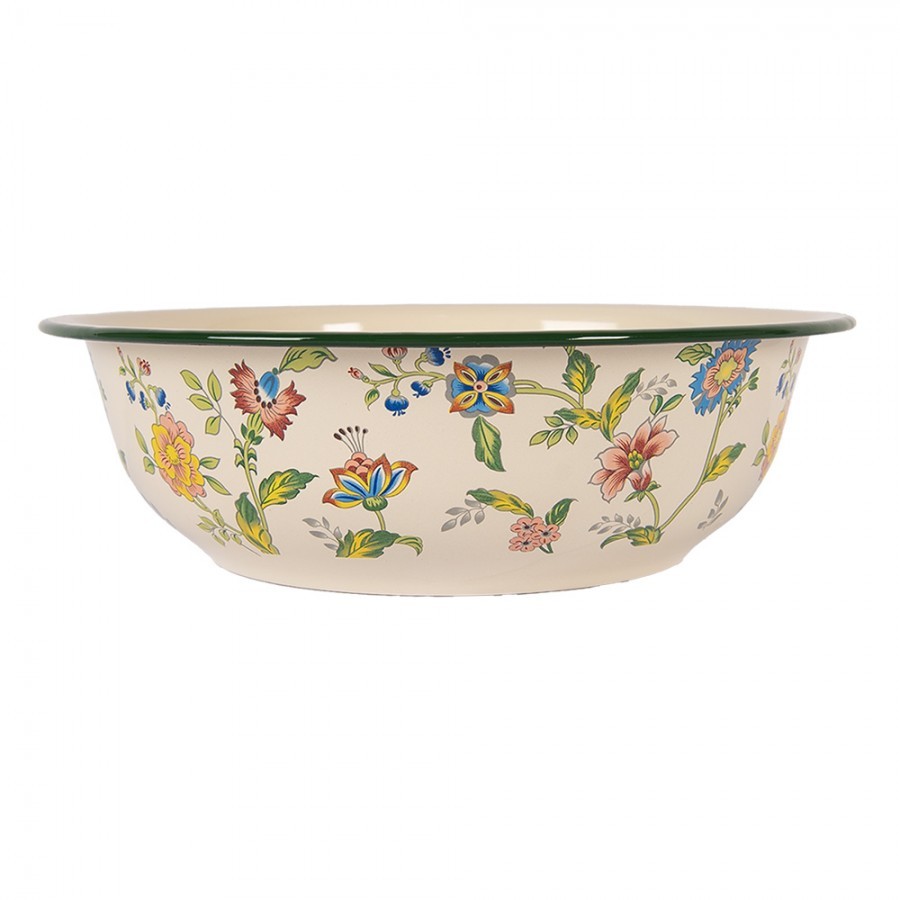 Béžová dekorační smaltovaná mísa s květy Vintage antik - Ø 30*9 cm / 3000 ml Clayre & Eef Béžová dekorační smaltovaná mísa s květy Vintage antik - Ø 30*9 cm / 3000 ml Clayre & Eef