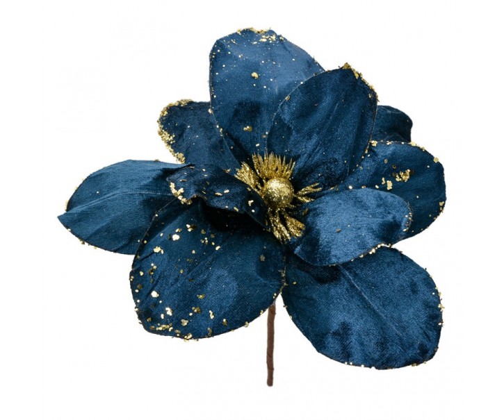 Modro-zlatá dekorace květina vánoční hvězda Poinsettia - Ø 25*25 cm Clayre & Eef