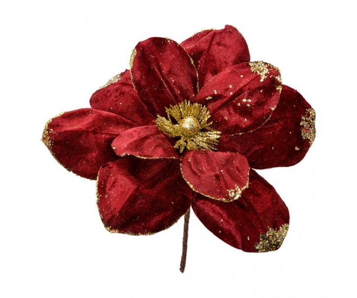 Červeno-zlatá dekorace květina vánoční hvězda Poinsettia - Ø 24*25 cm Clayre & Eef