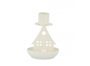 Krémový antik svícen domek na úzkou svíčku - Ø 7*10 cm 