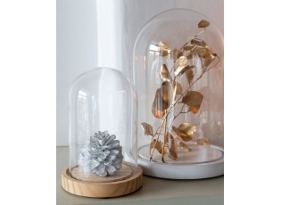 Přírodní dřevěný podnos se skleněným poklopem Bell Jar S - Ø 11*16 cm