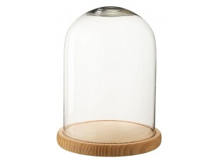 Přírodní dřevěný podnos se skleněným poklopem Bell Jar L - Ø 23*29 cm