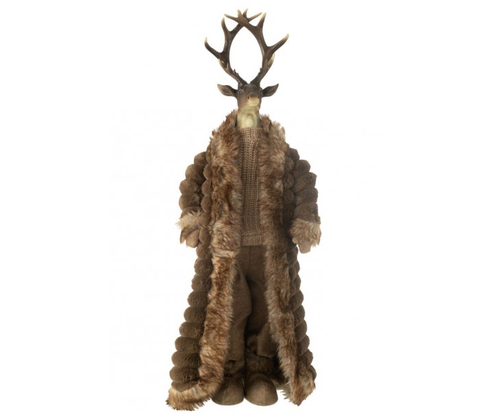 Hnědá dekorace stojící jelen v kožíšku Deer - 32*21*92 cm J-Line by Jolipa