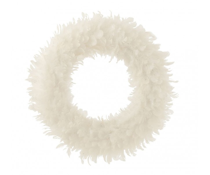 Bílý peříčkový věnec se třpytkami Wreath glitt - Ø 50*6 cm J-Line by Jolipa