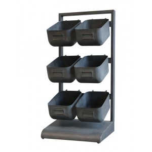 Černá kovová police se 6-boxy - 27*23*57 cm