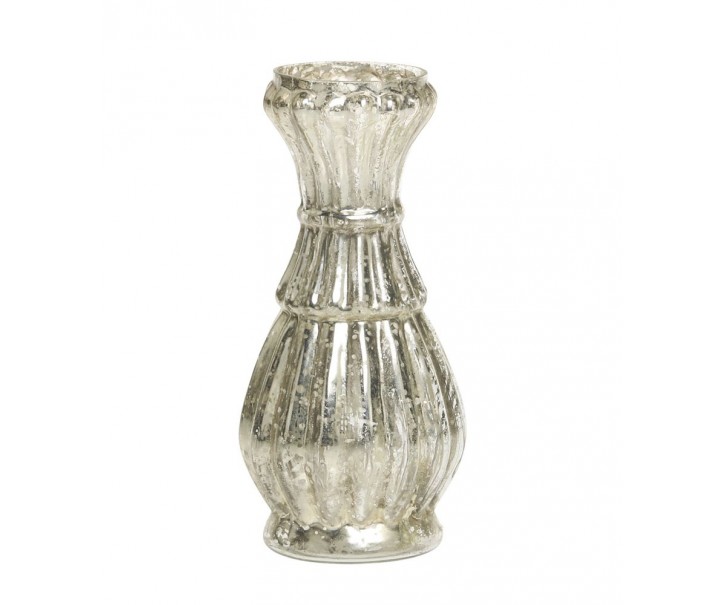Rtuťová antik skleněná dekorační vázička Vallia - Ø 7*11 cm Chic Antique