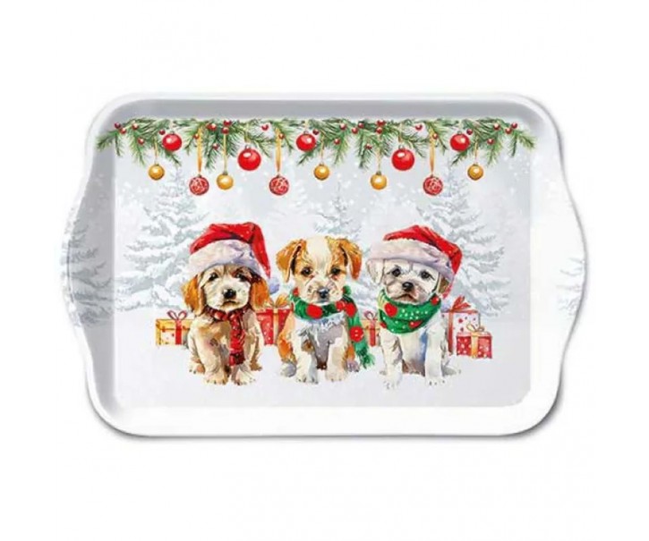 Bílý melaminový tácek s pejsky Cute Puppies - 13*21 cm Ostatn&iacute;