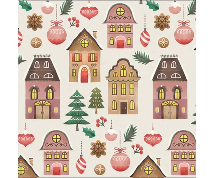 Krémové papírové ubrousky domečky Christmas - 33*33 cm (20ks) Ostatn&iacute;