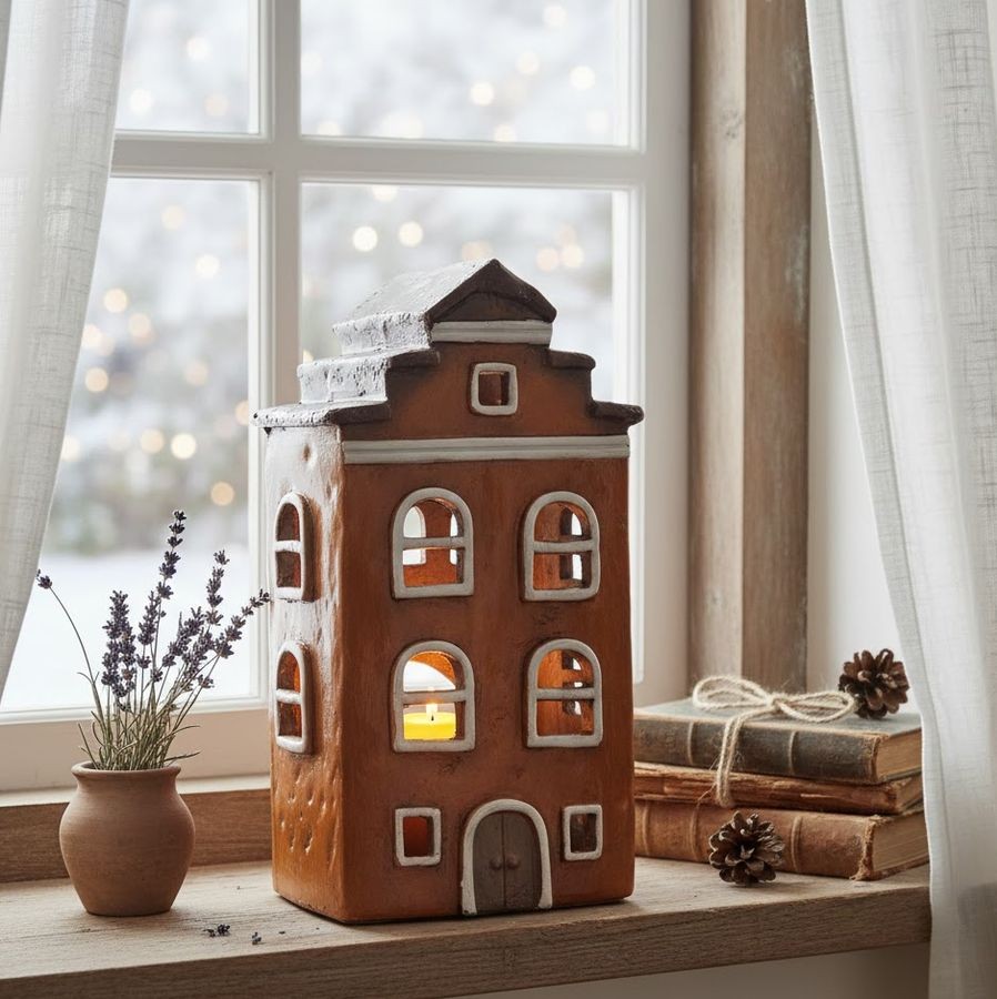 Cihlový domek svícen na čajovou svíčku Homely - 20*15*34 cm Clayre & Eef Cihlový domek svícen na čajovou svíčku Homely - 20*15*34 cm Clayre & Eef