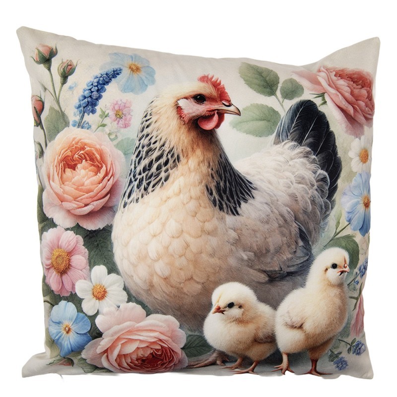 Béžový povlak na polštář se slepičkou a kuřátky - 45*45cm