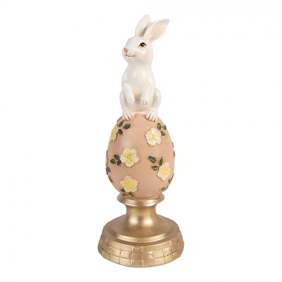 Dekorace králík na květovaném vajíčku - Ø 10*26 cm Clayre & Eef Dekorace králík na květovaném vajíčku - Ø 10*26 cm Clayre & Eef