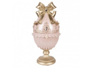 Růžovo-zlatá dekorace figurka zdobené vajíčko s mašlí - Ø 15*31 cm