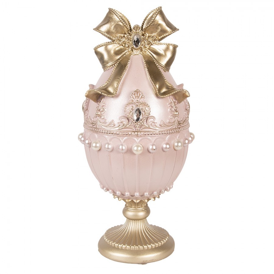 Růžovo-zlatá dekorace figurka zdobené vajíčko - Ø 15*31 cm