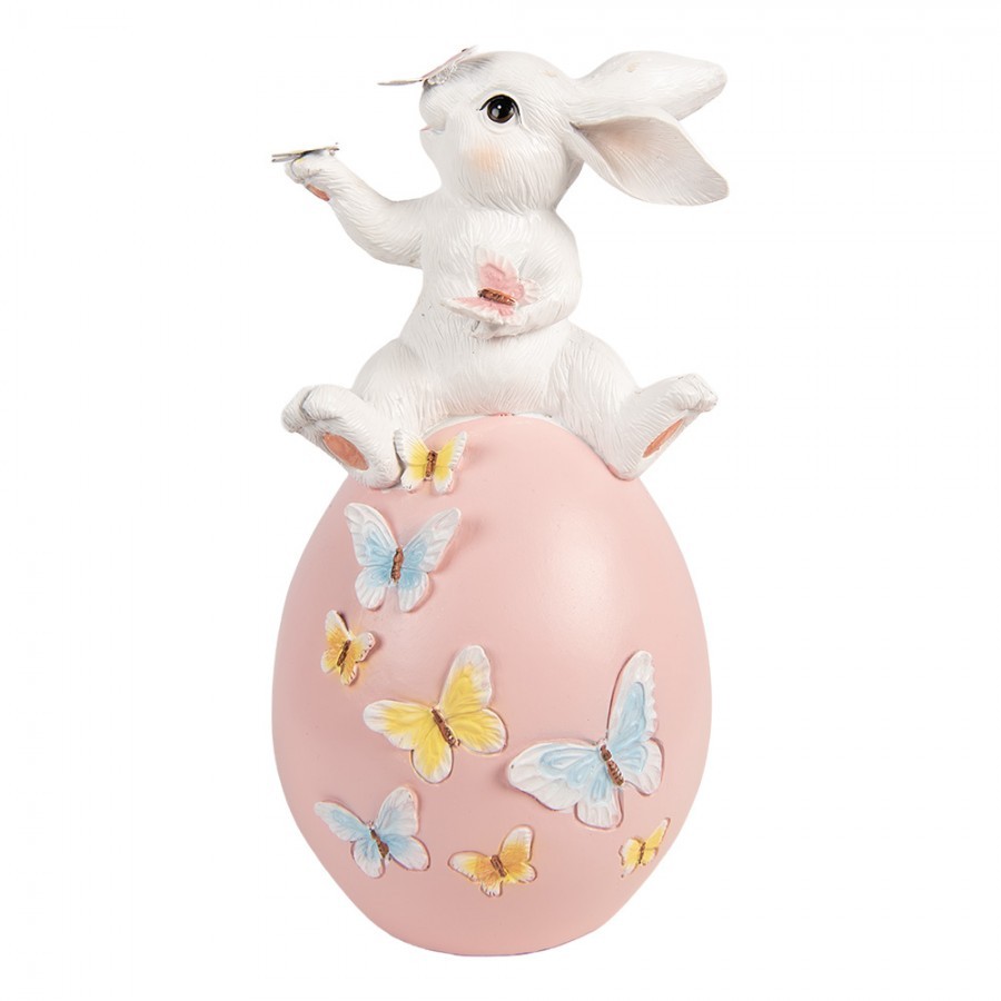 Dekorace králík na růžovém vajíčku a motýlky - 16*15*29 cm