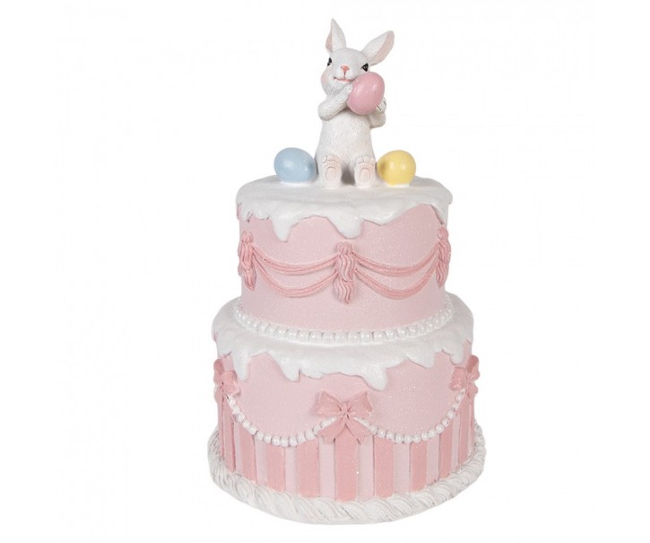 Dekorace růžový dort s králíčkem a vajíčky - Ø 18*28 cm Clayre & Eef