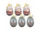 6 ks dekorace bílo-modré závěsné vajíčko s králíčky Spring Egg - Ø 7*10 cm Clayre & Eef