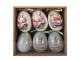 6 ks dekorace bílo-modré závěsné vajíčko s králíčky Spring Egg - Ø 7*10 cm Clayre & Eef