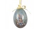 6 ks dekorace bílo-modré závěsné vajíčko s králíčky Spring Egg - Ø 7*10 cm Clayre & Eef