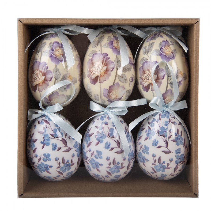 6ks dekorace bílé a béžové závěsné vajíčko s květy Spring Egg - Ø 7*10 cm Clayre & Eef 6ks dekorace bílé a béžové závěsné vajíčko s květy Spring Egg - Ø 7*10 cm Clayre & Eef