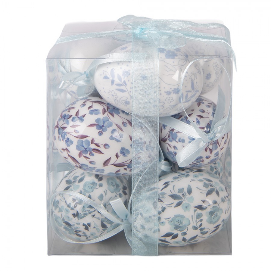 9ks dekorace bílo-modré závěsné vajíčko s květy Spring Egg - Ø 5*8 cm Clayre & Eef 9ks dekorace bílo-modré závěsné vajíčko s květy Spring Egg - Ø 5*8 cm Clayre & Eef